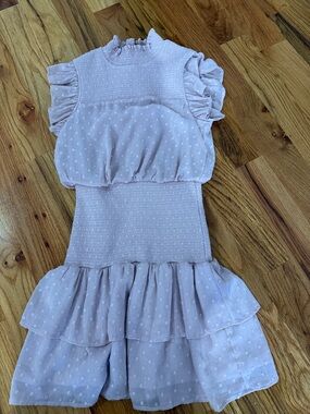 Aqua Pale Pink Swiss Dot Ruffle Dress